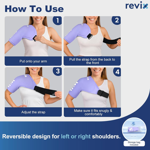 REVIX Shoulder Ice Pack Wrap for Rotator Cuff and Arm, Reusable Gel Cold Wrap with Compression for Targeted Area, Soothing Discomfort & Fatigue, Easy to Put On & Take Off, Flexible Fit for Men & Women