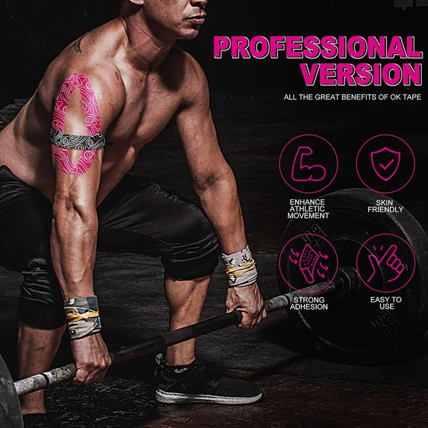 OK TAPE PRO Kinesiology Tape Uncut Roll, Elastic Physical Therapy Athletic Tape for Pain Relief, Muscle Support, Kinetic Tape, Water Resistant, 2in X 16.4ft -Black Gray 2 Rolls