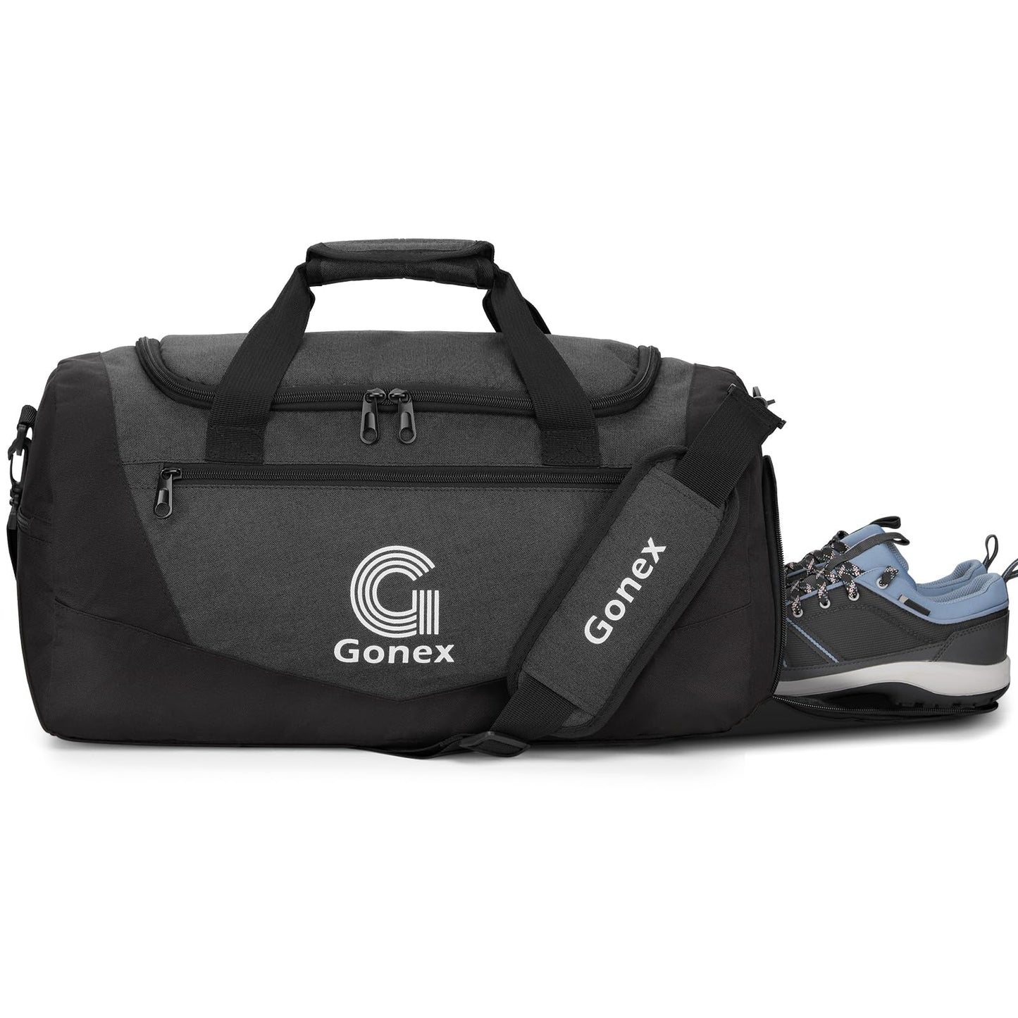 Gonex Gym Duffel Bag with Shoe Compartment Wet Pocket, Large Capacity Sports Duffle Bag for Men Women, Workout & Travel Bag with Multiple Pockets, Black/Gray, Small (30L)