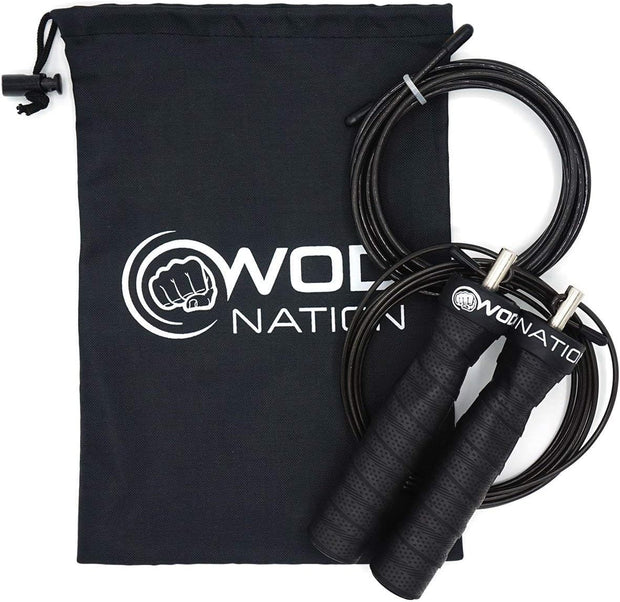 WOD Nation Attack Speed Jump Rope : Adjustable Jumping Ropes : Unique Two Cable Skipping Workout System : One Thick and One Light 11 Foot Cable : Perfect for Double Unders : Men and Women