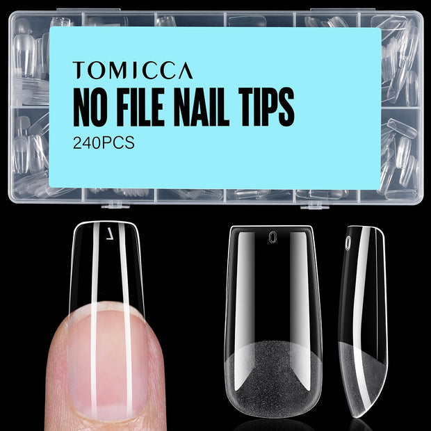 TOMICCA Medium Almond Nail Tips, 504Pcs Acrylic, 12 Sizes Half Matte Soft Gel, Nail Extension for Beginner and Professional