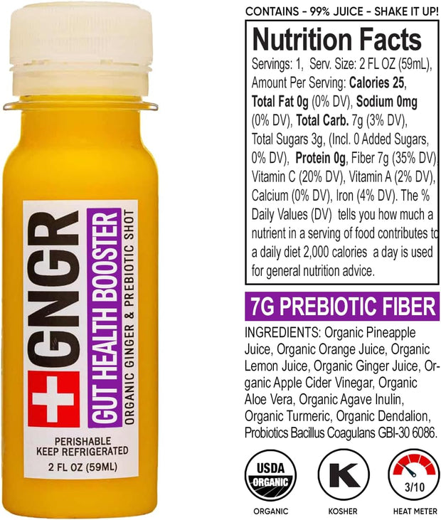 +GNGR Immunity Booster Organic Ginger and Turmeric Shot - Cold Pressed Ginger Shots with Turmeric, Cayenne Pepper, Orange, Lemon for All Natural Immune & Digestive Support (2 Oz, Pack of 12)