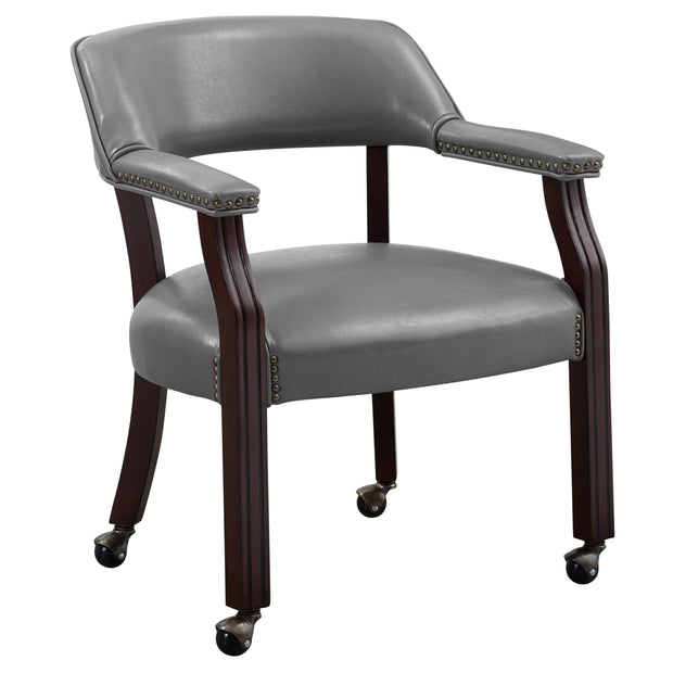Steve Silver Furniture Tournament Arm Dining Chair with Casters, Upholstered w/Nailhead Trim, for Living Room, Dining Room, Vegan Leather, 18-Inch Seat Height, 25" W x 25" D x 31" H, Black