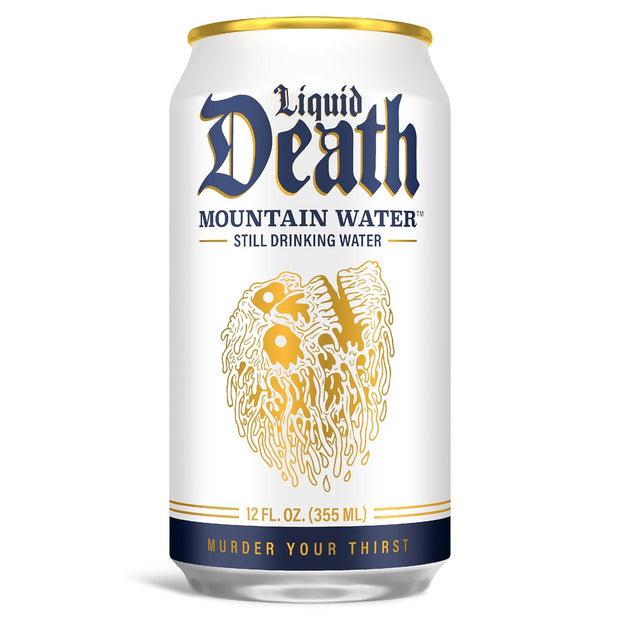 Liquid Death, Still Mountain Water, 12-Pack (12oz Cans), Real Mountain Source, Infinitely Recyclable Ice-Cold Cans, American Made