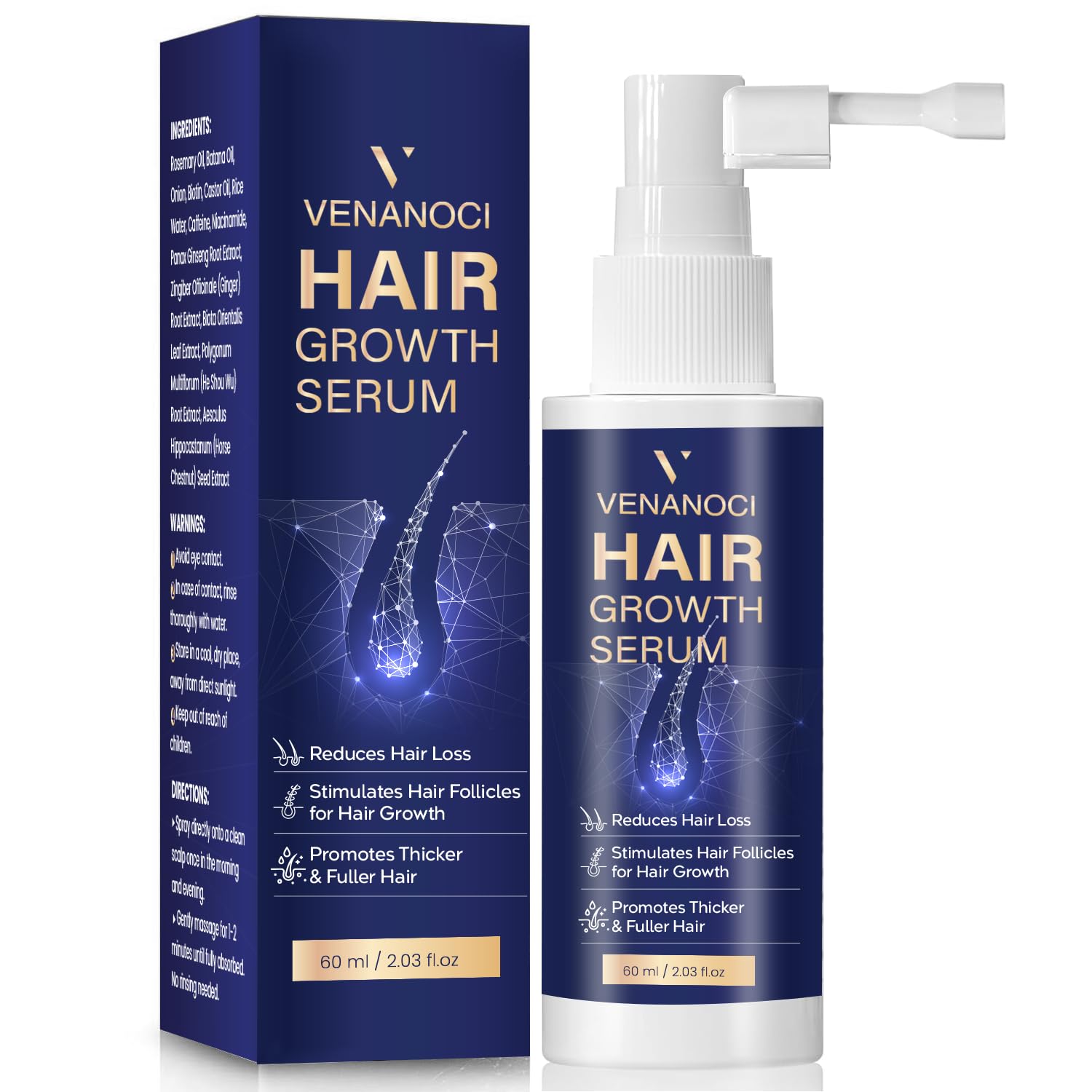 VENANOCI Hair Growth Oil Spray: with Rosemary, Biotin, Batana Oil & Rice Water – Natural Anti-Hair Loss Treatment for Thinning Hair – Promotes Thicker, Fuller Hair for Women & Men – All Hair Types
