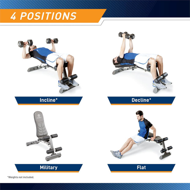 Marcy Deluxe Foldable Utility Bench Gym Equipment - SB-10100 , Black