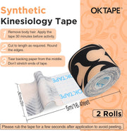 OK TAPE Patterned Kinesiology Tape, Elastic Physical Therapy Athletic Tape for Pain Relief & Muscle Support, Uncut Kinetic Tape, 2in x 16.4ft- 2 Rolls (Pyramid)