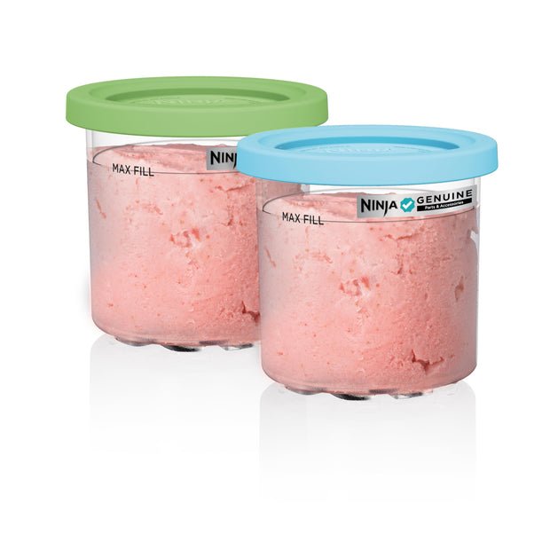 Ninja Creami Pints 4 Pack, Compatible with NC299AMZ & NC300s Series Creami Ice Cream Makers, Genuine Ninja Pint, BPA-Free & Dishwasher Safe, Color Lids, Clear/Grey/Lime/Pink/Aqua, XSKPLD4BCD​