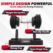 Keppi Adjustable Dumbbells Set-25lb/40lb/55lb/60lb, Anti-Slip Metal Fast Adjust Weight Handle, Exercise & Fitness for Full Body Workout - Adjustable Dumbbell Series