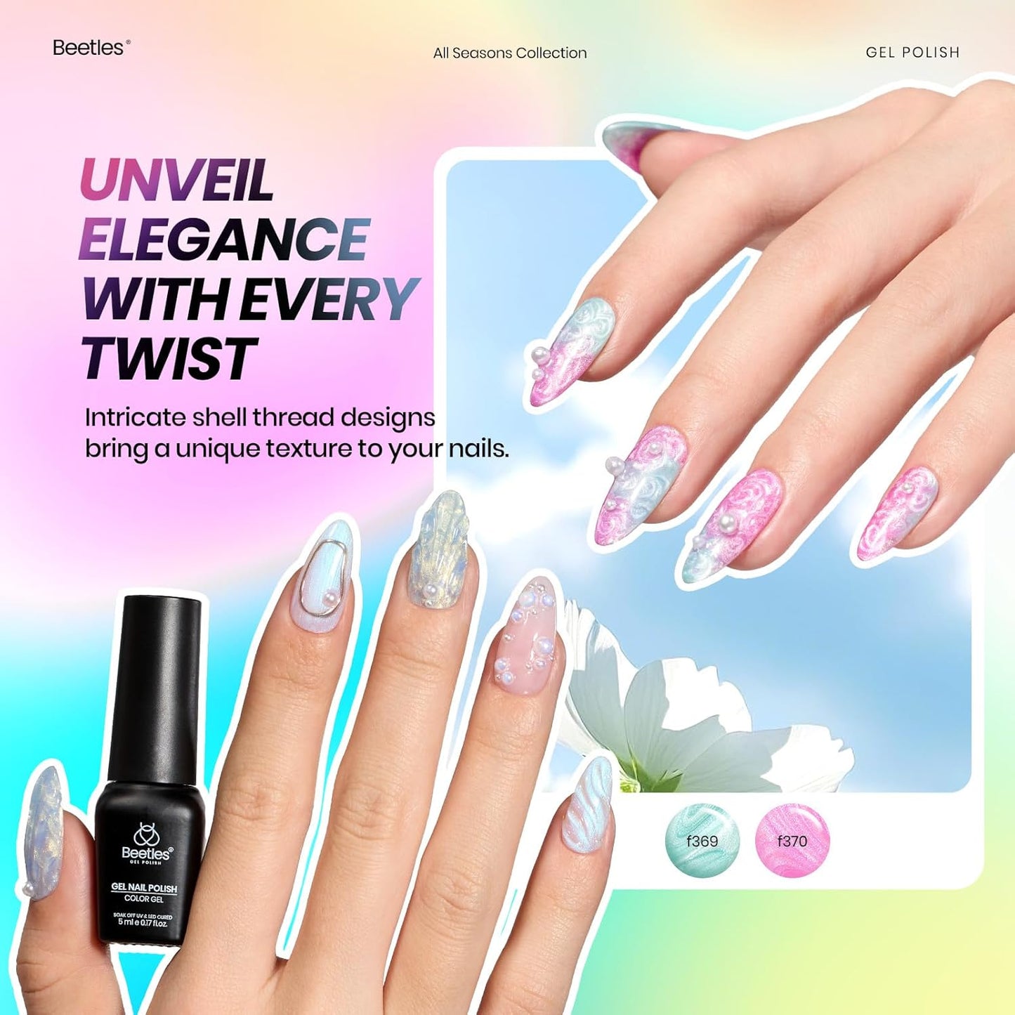 Beetles Gel Polish Set Cat Eye Gel Nail Polish Kit 48 Colors Jelly Glitter Shell Shread Nude Hot Pink Neon Blue Red Green 53pcs with Base Coat Glossy Matte Top Coat Gifts for Women Vivid Moments