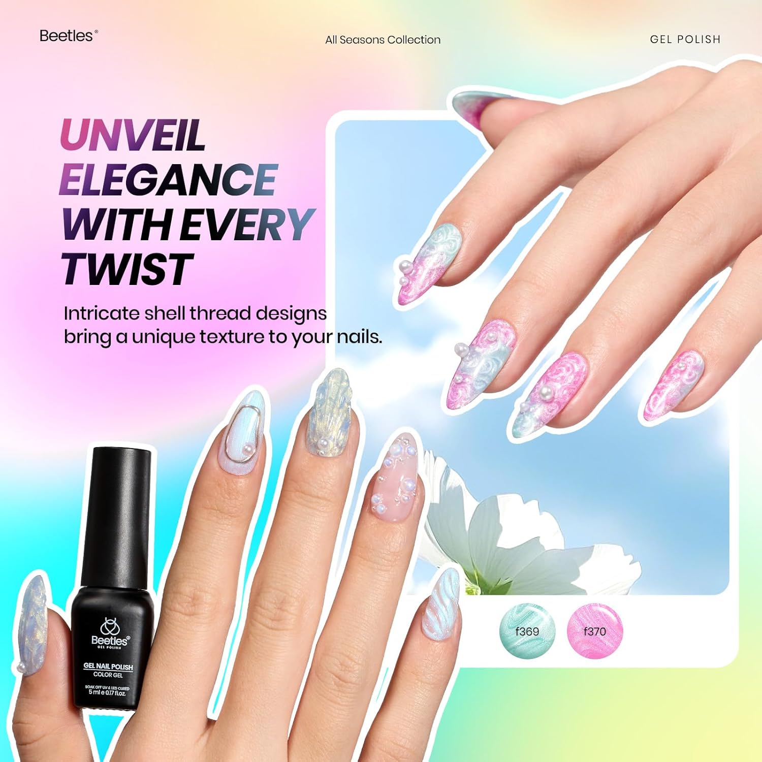 Beetles Gel Polish Set Cat Eye Gel Nail Polish Kit 48 Colors Jelly Glitter Shell Shread Nude Hot Pink Neon Blue Red Green 53pcs with Base Coat Glossy Matte Top Coat Gifts for Women Vivid Moments