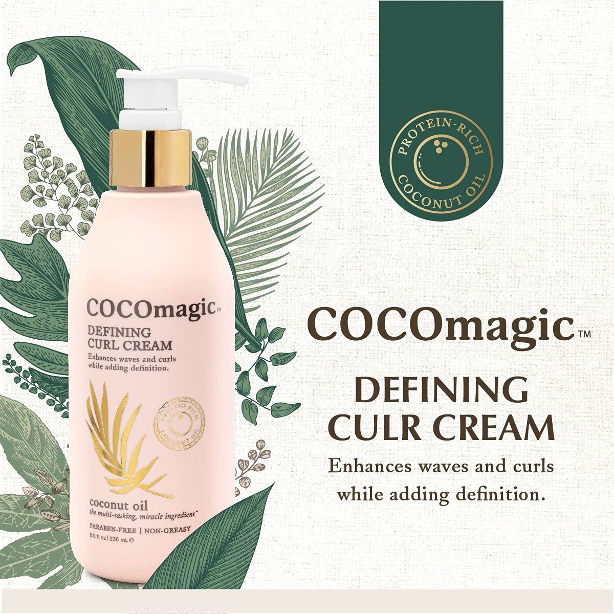 Cocomagic Defining Curl Cream | Extra Frizz Control | Protects Against Split Ends and Breakage | Paraben Free, Cruelty Free, Made in USA (8 oz)