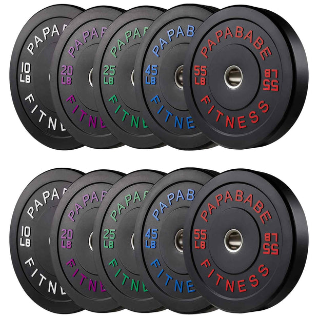 Papababe Weight Plates, 2-Inch Weights Plates Set, Floor Protective Rubber Weight Plates, 10-600lbs Bumper Plates for Barbell Strength Training & Weightlifting (Single/Pair/Full Set)