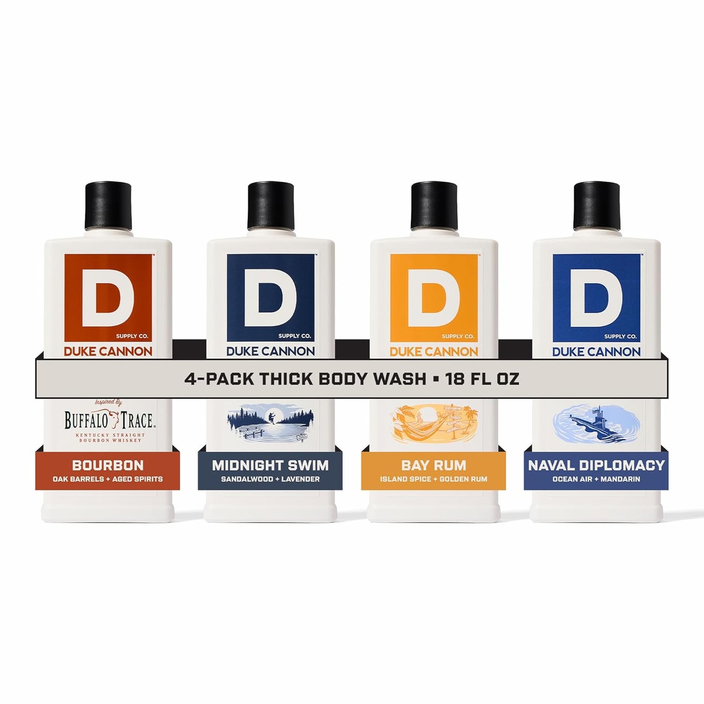 Duke Cannon Supply Co. THICK High-Viscosity Body Wash for Men THICK IN A BOX Variety 4 Pack - Premium Ingredients, Plant-Based Thickeners, Superior Lather, Natural Exfoliate, 17.5 Fl Oz (4 Pack)