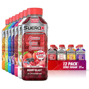 SueroX Zero Sugar Electrolyte Drink for Hydration and Recovery, Unique Blend of Electrolytes & 8 Ions, Zero Calorie Sports Drink, 21.3 Fl Oz, Variety Pack, 12 Count