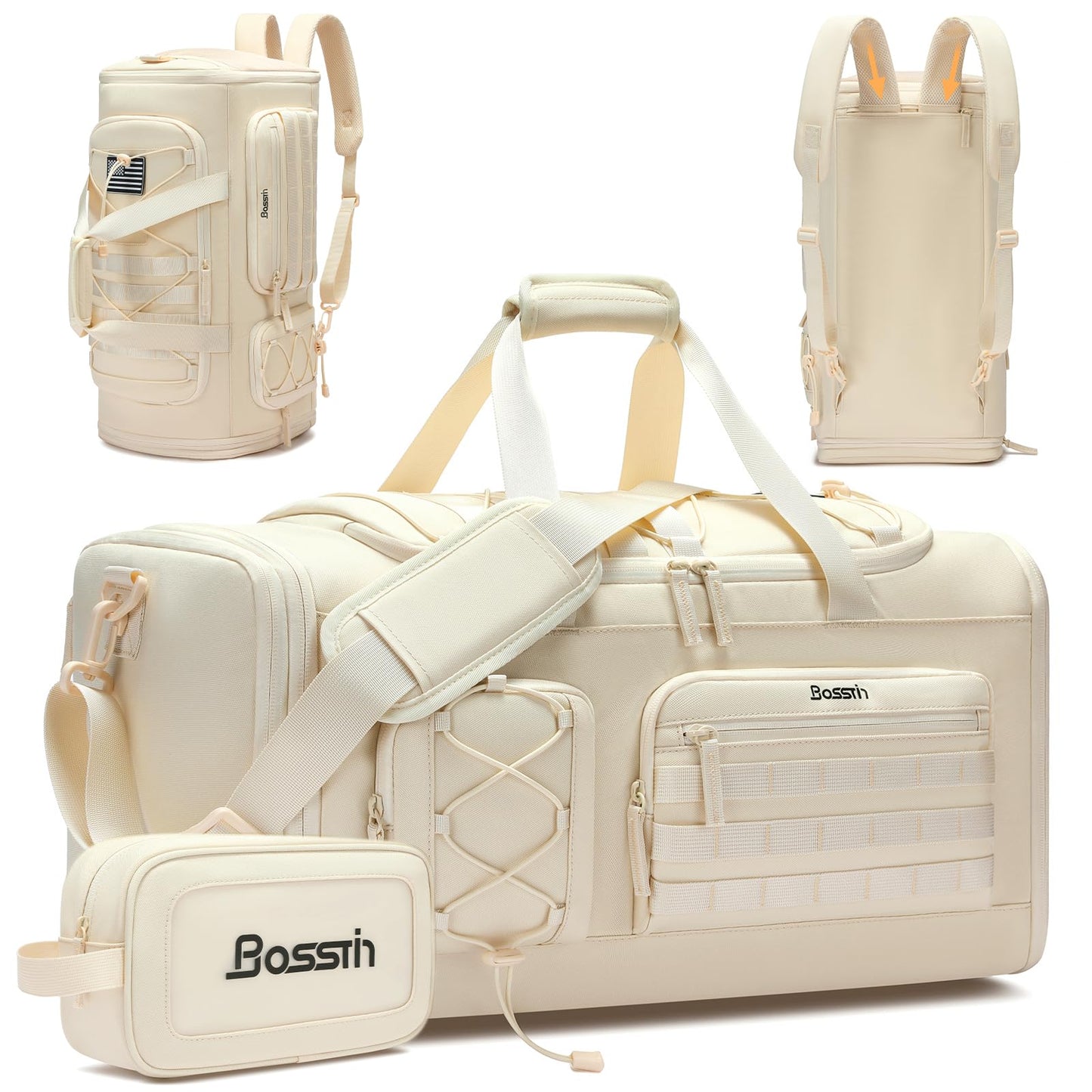 Bosstin Gym Bag for Men & Women, 45L Travel Duffle Sports Duffel Bag Gym Weekender Overnight Backpack with Shoe Compartment (Grey)
