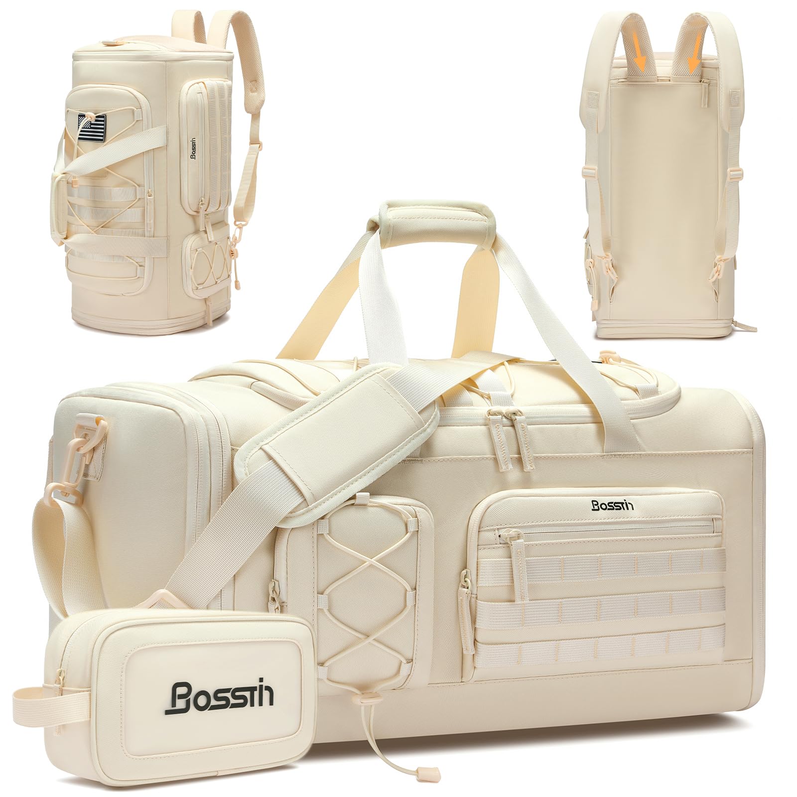 Bosstin Gym Bag for Men & Women, 45L Travel Duffle Sports Duffel Bag Gym Weekender Overnight Backpack with Shoe Compartment (Grey)