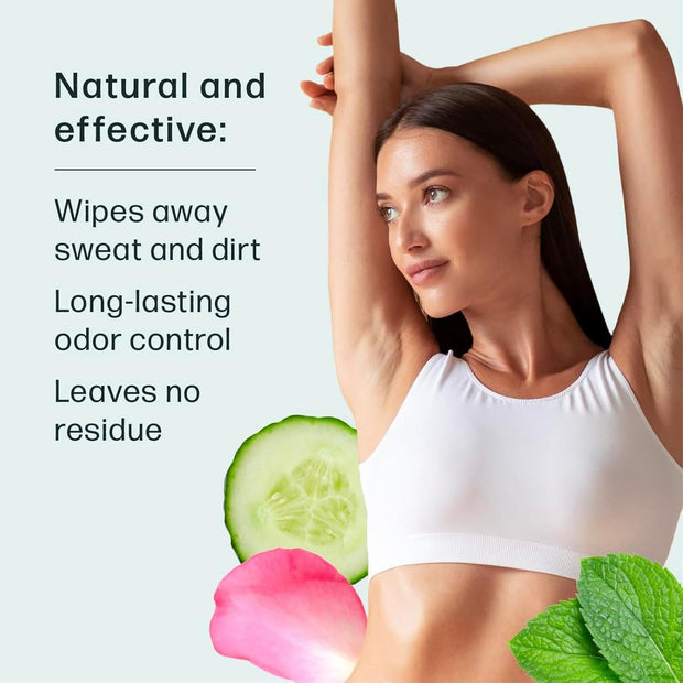 Refresh Deodorant Wipes - A Fresh Start When You’re On the Go - Aluminum, Paraben, and Sulfate Free - Variety Pack (Mint, Rose, and Cucumber) - 50 Individually Wrapped Wipes