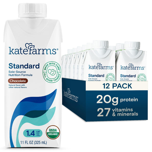 KATE FARMS Organic 1.4 High Calorie Nutrition Shake, Plain, 20g Protein, 27 Vitamins and Minerals, Meal Replacement, Protein Shake. 11 oz (12 Pack)