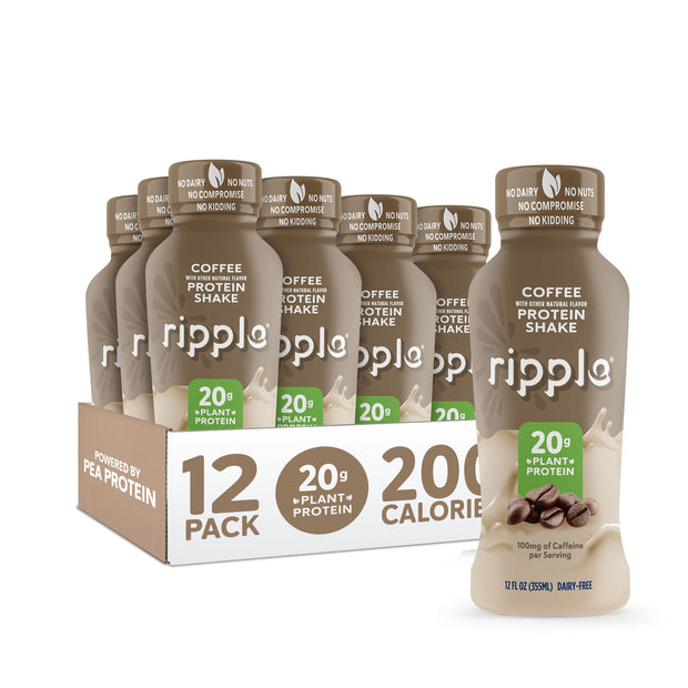 Ripple Plant Based Protein Shake Variety Pack | 20g of Quality Sourced Pea Protein, Calcium Rich | Shelf Stable | Vegan & Non GMO | Dairy, Soy, Nut, & Gluten Free | 12 Fl Oz Bottles (Pack of 12)