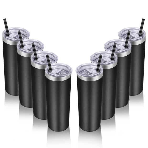 VEGOND Stainless Steel Tumblers Bulk 12 Pack, 20 oz Vacuum Insulated Skinny Tumblers with Lids and Straws, Double Wall Coffee Mug, Travel Water Cup, White