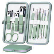 Manicure Set 10 in 1 Stainless Steel, Nail Clippers Scissors Pedicure Tools Kit - Portable Travel Grooming Kit for Men and Women with Leather Case (Jade Green)