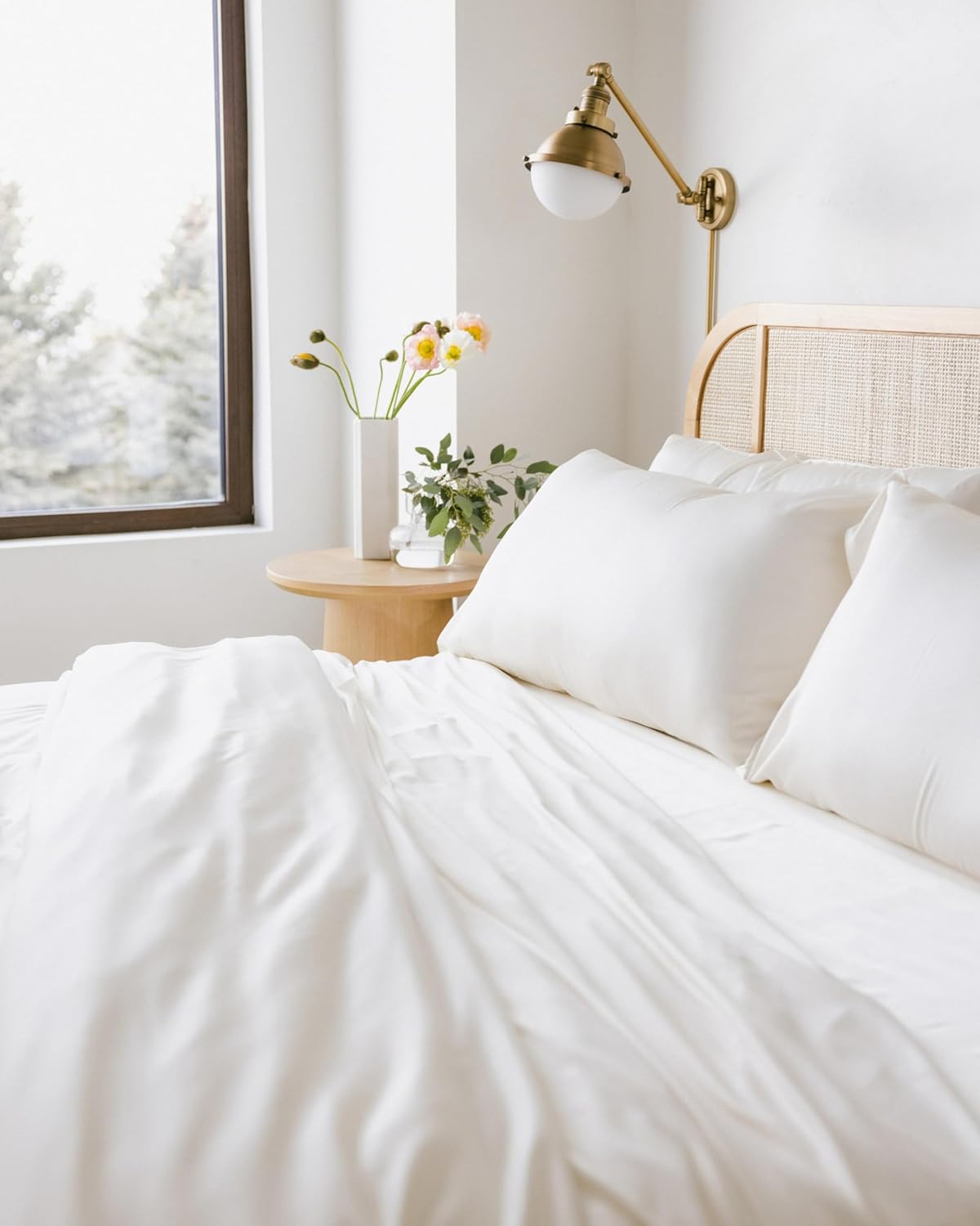 Cozy Earth Luxury Bed Sheet Set - 100% Viscose from Bamboo Fabric, Ultra-Soft & Breathable, Fits Regular & Deep Pocket Mattresses up to 20" - 4 Pieces King Sheet Set White