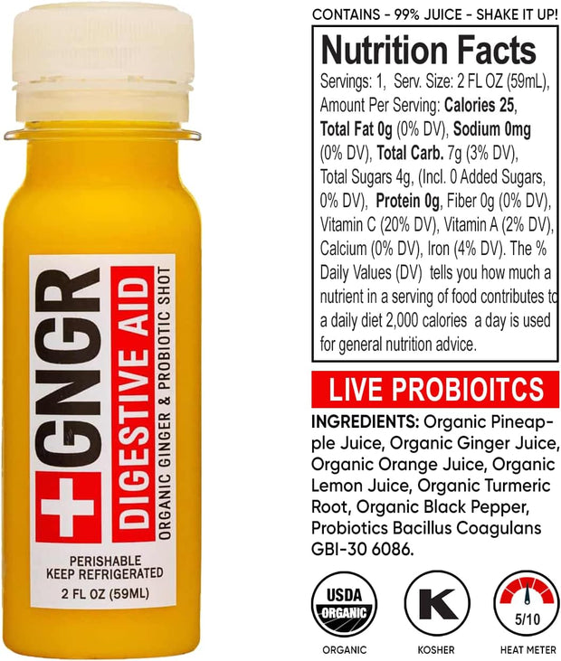 +GNGR Immunity Booster Organic Ginger and Turmeric Shot - Cold Pressed Ginger Shots with Turmeric, Cayenne Pepper, Orange, Lemon for All Natural Immune & Digestive Support (2 Oz, Pack of 12)