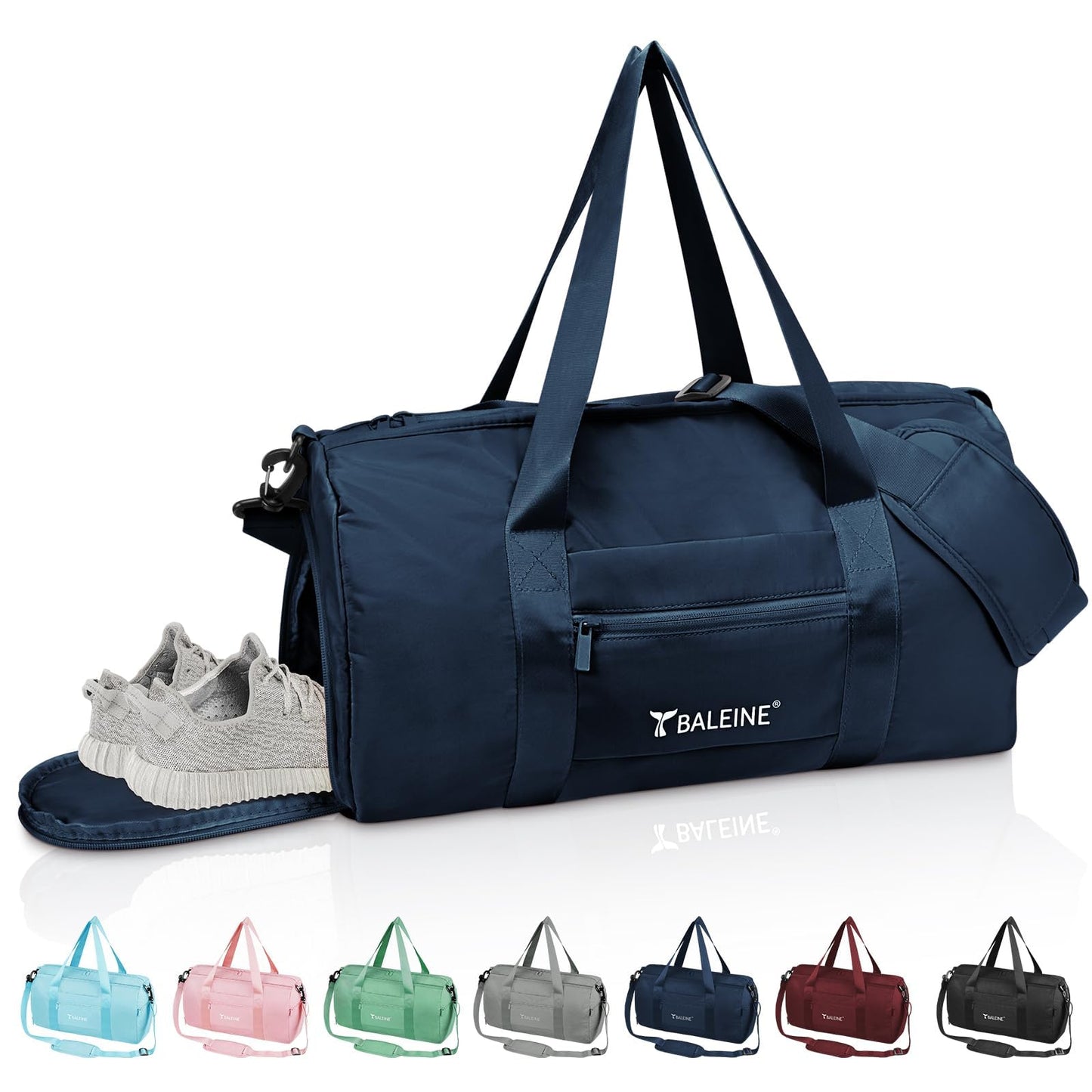 BALEINE Gym Duffel Bag for Women and Men, Small for Sports, Gyms and Weekend Getaway, Waterproof Dufflebag with Shoe and Wet Clothes Compartments, Lightweight Carryon Gymbag (Azure)
