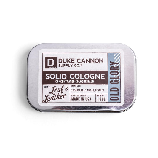 Duke Cannon Solid Cologne - Old Glory Premium Concentrated Cologne Balm, Fresh Tobacco, Amber, and Leather Scent, 1.5 oz. Travel Tin