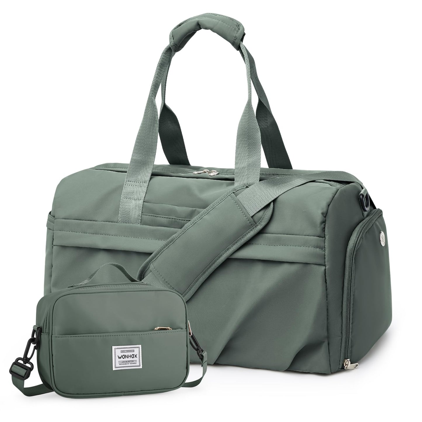 Gym Bag for Women Men with Shoe Compartment, Sport Duffel Bag, Waterproof Travel Weekender Overnight Carry on Bag for Yoga with Trolley Sleeve, Green