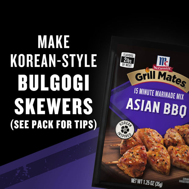 McCormick Grill Mates Marinade Mix, Asian BBQ, Korean-Inspired, 15 Minute Marinade for Chicken, Steak, and More, 1.25 oz (Pack of 12)