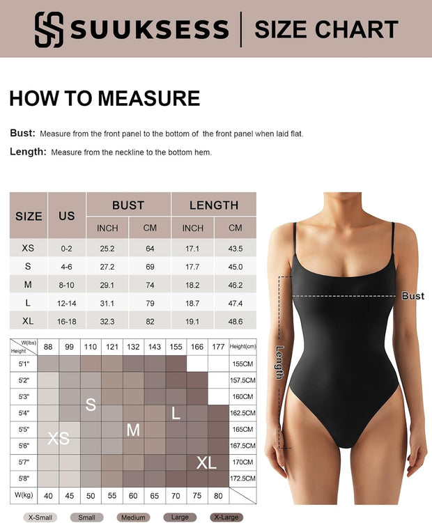 SUUKSESS Women Sexy Square Neck Thong Bodysuit Backless Cami Bodysuit Top