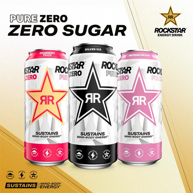 Rockstar Pure Zero Energy Drink, Fruit Punch, 0 Sugar, with Caffeine and Taurine, 16oz Cans (12 Pack) (Packaging May Vary)