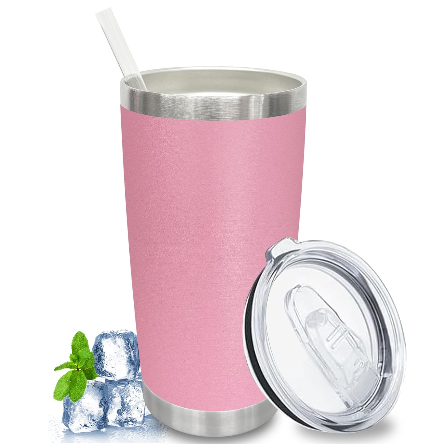 20 oz Tumblers Bulk, Stainless Steel Tumbler with Lid and Straw, Vacuum Double Wall Insulated Travel Coffee Mug with Sliding Lid, Powder Coated Cup for Hot and Cold Drinks (Stainless,6 pack)