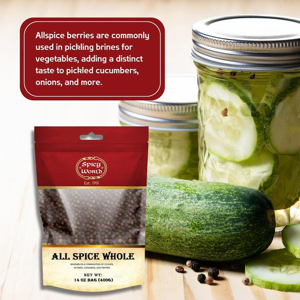 Spicy World Whole Allspice Berries 14 Oz Resealable Bag | All Spice Pimento Jamaica Pepper for Cooking & Seasoning | Versatile Berry for Curries, Soups and even Pastries