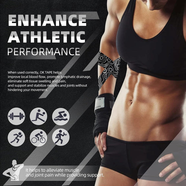 OK TAPE PRO Kinesiology Tape Uncut Roll, Elastic Physical Therapy Athletic Tape for Pain Relief, Muscle Support, Kinetic Tape, Water Resistant, 2in X 16.4ft -Black 2 Rolls