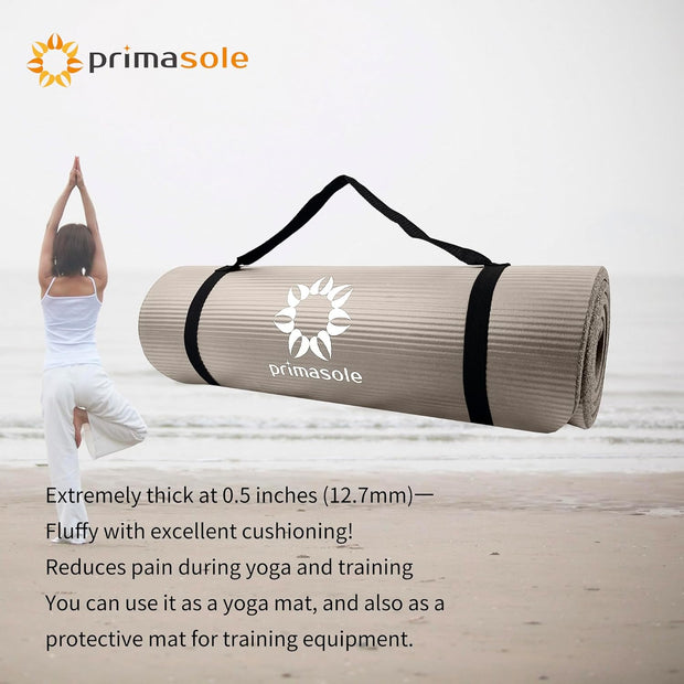 1/2-Inch Extra Thick NBR Yoga Mat with Enhanced Stability - Textured Design, Lightweight Mat with Carrying Strap & Case for Yoga, Pilates, Gym & Home Use (Multiple Colors)