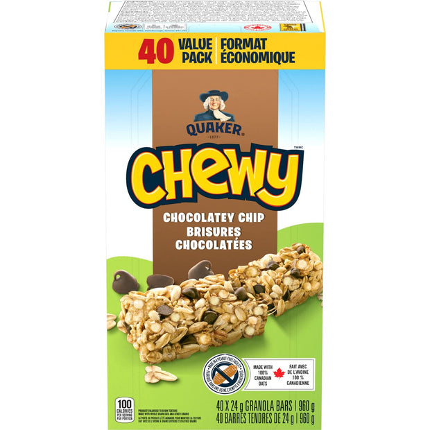 QUAKER CHEWY Chocolate Chip Granola Bars, 960g/33.9 oz., (40 Count) {Imported from Canada}