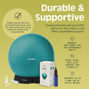 Retrospec Luna Exercise Ball with Pump - Anti-Burst Fitness Equipment for Yoga, Core Training & Stability - Home Gym Swiss Ball for Office & Pregnancy