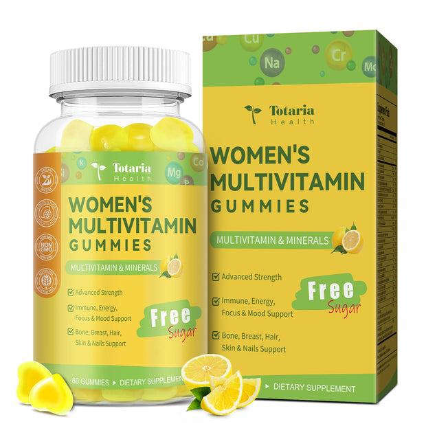 Sugar Free Multivitamin Gummies for Women 14+ w/Iron, Inositol, Folate, Biotin, Womens Daily Multivitamin Gummy w/Vitamin A, C, B, D3, K2, for Hair, Skin, Energy, Immune, Strawberry Flavor