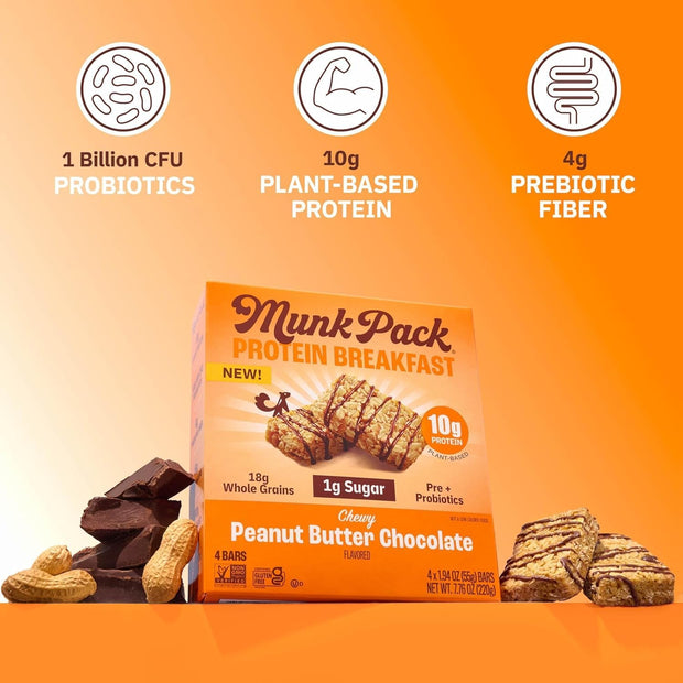 Munk Pack Sampler Pack Probiotic Protein Snack Bars Stocking Stuffers | 10g Plant Protein, 1g Sugar, 6g Fiber |Diabetic-Friendly Ideal Breakfast Bars - On-the-Go Snacks, Gluten-Free, Non-GMO | 5 Count