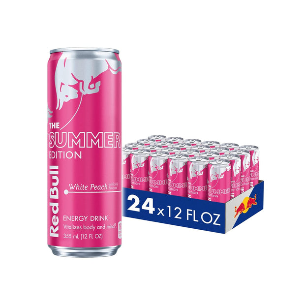 Red Bull Summer Edition Energy Drink, White Peach, 12 fl. oz., Case of 24 cans, with 114mg Caffeine, Taurine & B Vitamins