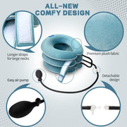 S Cervical Neck Traction Device for Neck Pain Relief - Inflatable Neck Stretcher Collar for Decompression - Best Home Use Neck Brace Pump (Black Plush)