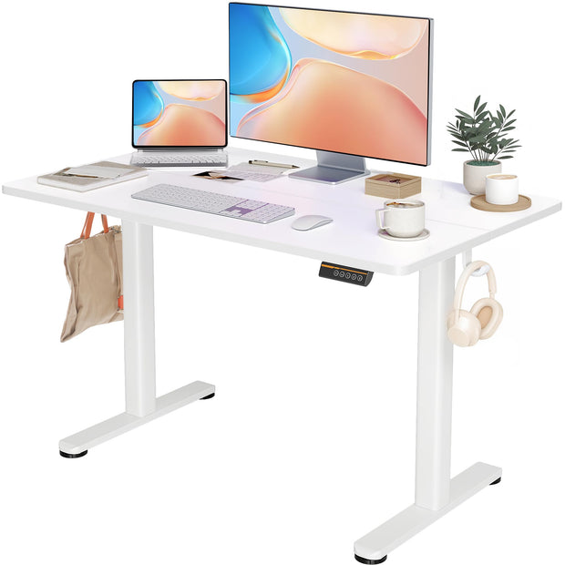 YDN Electric Standing Desk Adjustable Height, 40 x 24 Inches Stand up Desk with Cable Management, Home Office Desks with Splice Board & White Frame, White Top