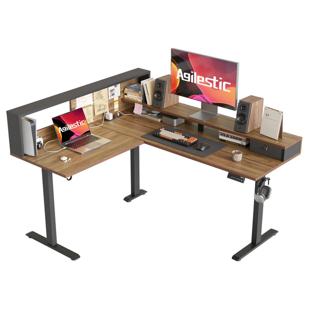 Agilestic L Shaped Standing Desk 63 x 55 inch Adjustable Height, Electric Corner Standing Desk, Sit Stand Computer Table with Splice Board, Rustic Brown