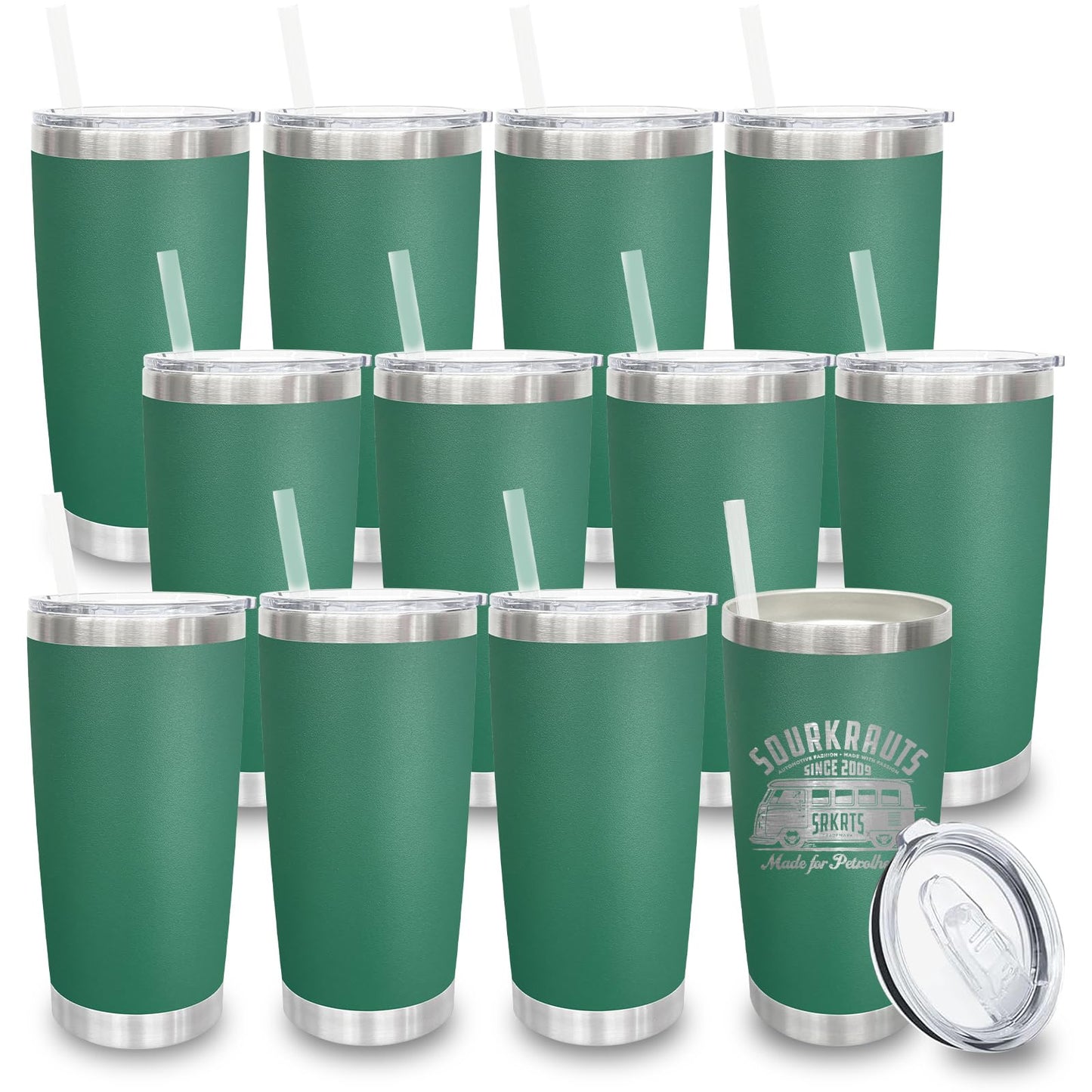 20 oz Tumblers Bulk, Stainless Steel Tumbler with Lid and Straw, Vacuum Double Wall Insulated Travel Coffee Mug with Sliding Lid, Powder Coated Cup for Hot and Cold Drinks (Stainless,6 pack)