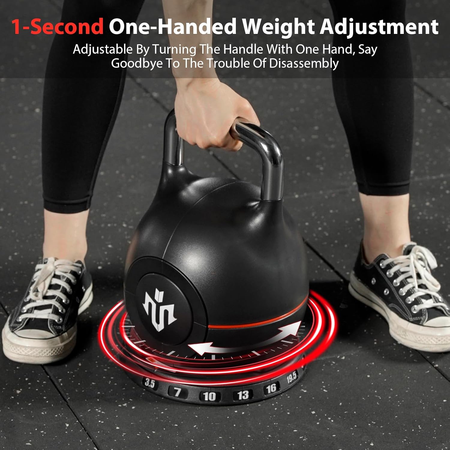 Mikolo Kettlebell, 7-in-1 Adjustable Kettlebell with 7 Weight Levels (3.5-22.5lbs), Die-Cast Aluminum and ABS Material, Quick Adjustment Weights with Safety Locking System for Full Body Strength