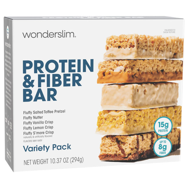Wonderslim High Fiber Protein Bars, Fluffy Nutter | 15g Protein, 7g Fiber | Low Sugar, Low Carb | Healthy Indulgence | Satisfying, Supports Energy & On-the-Go Convenience, 7 Pack