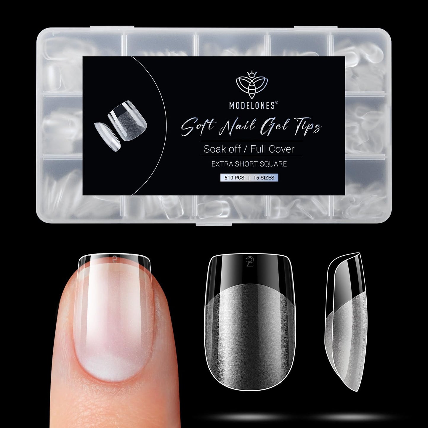 Modelones Medium Almond Nail Tips 510Pcs Clear False Acrylic Almond Press on Nails Pre-shape Full Cover Fake Extension DIY at Home 15 Sizes